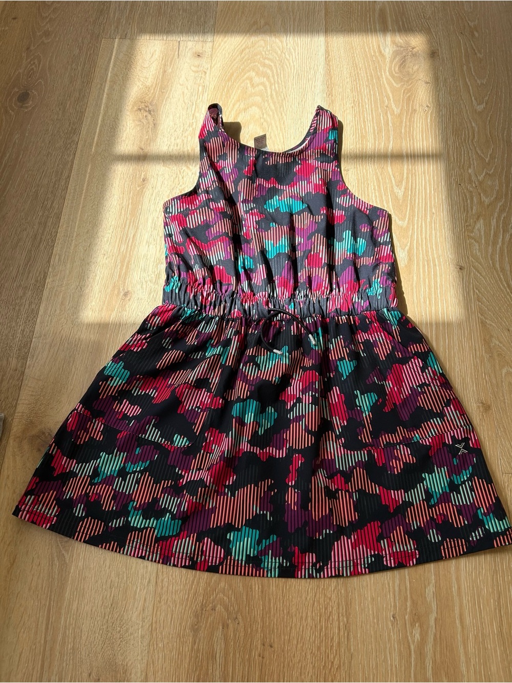 Xersion Girls Black Dress with Pink and Teal Print